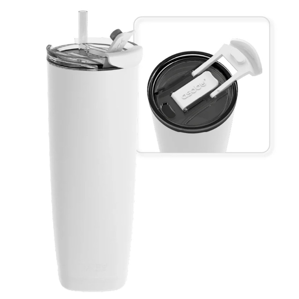Asobu Aqualina Vacuum Insulated Tumbler with Straw ~ White